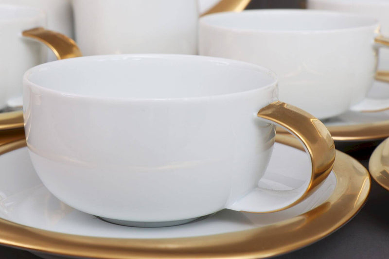 Rosenthal - Service petit-déjeuner porcelaine blanche et dorée par Timo Sarpaneva - modèle Suomi