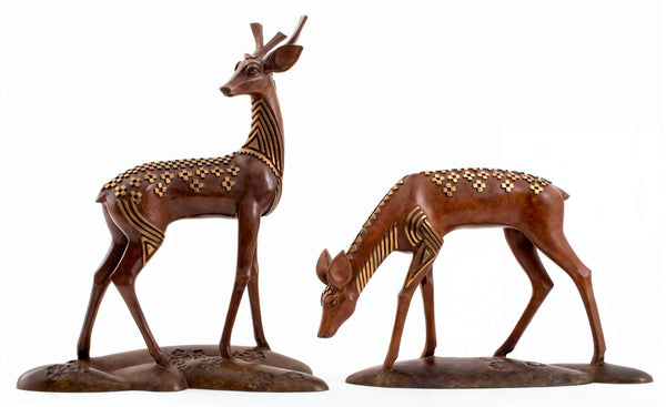 Buck and Doe - Le Cerf et la Biche - Sculpture ART DECO par Wang Jida 