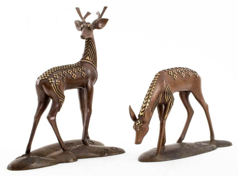 Buck and Doe - Le Cerf et la Biche - Sculpture ART DECO par Wang Jida