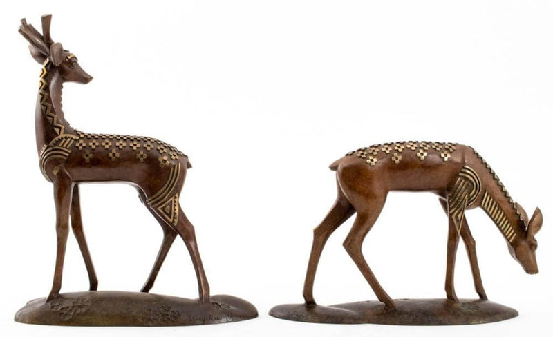 Buck and Doe - Le Cerf et la Biche - Sculpture ART DECO par Wang Jida