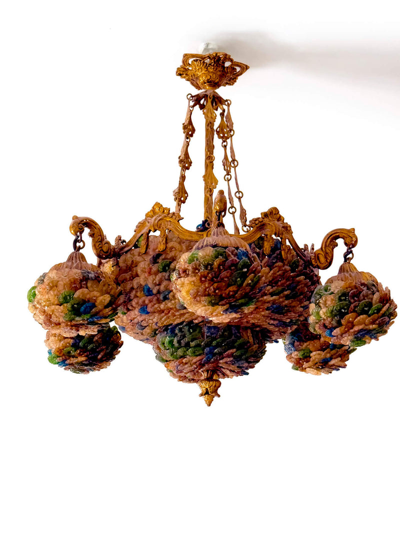 Lustre art nouveau Murano - broderie de verre colorée - ricamo di vetro
