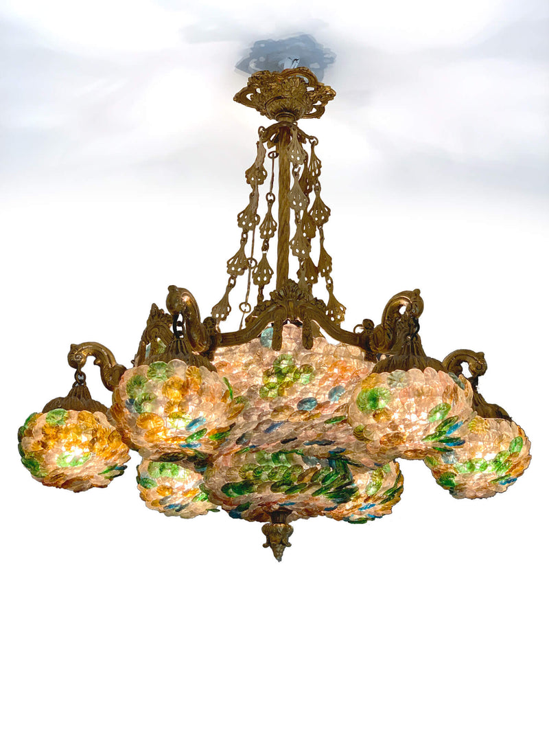 Lustre art nouveau Murano - broderie de verre colorée - ricamo di vetro