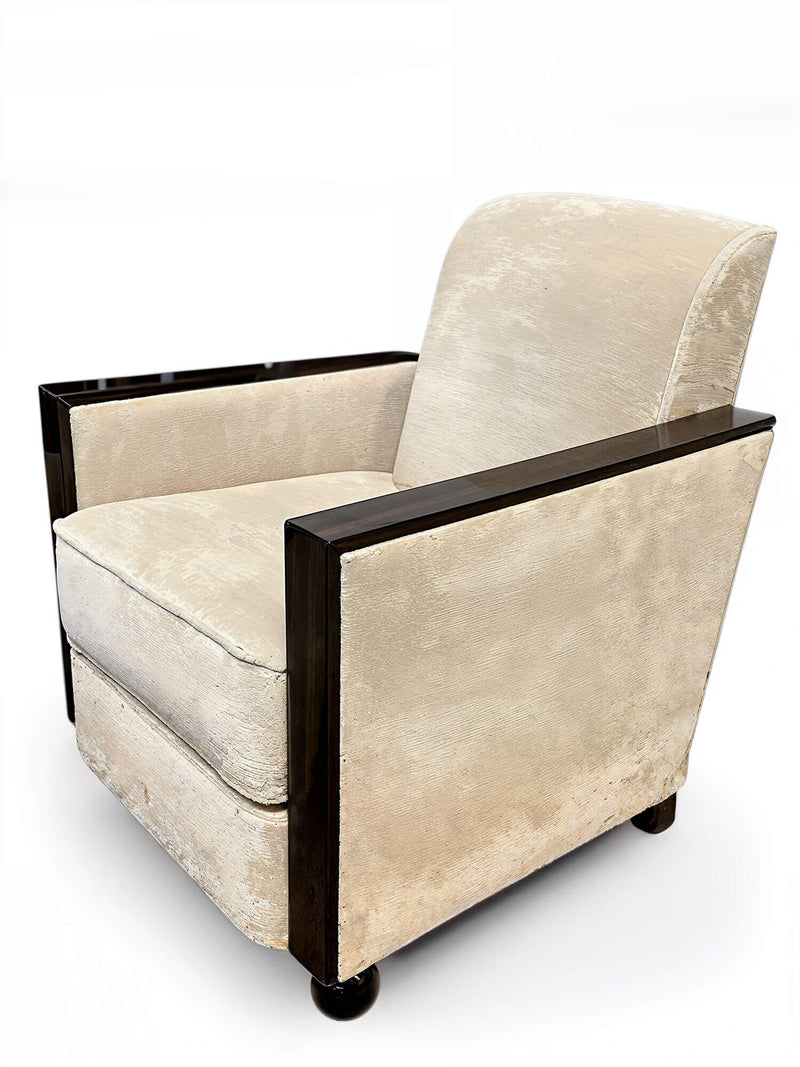 Paire de Fauteuil Art Deco en macassar et Tissus Pierre Frey