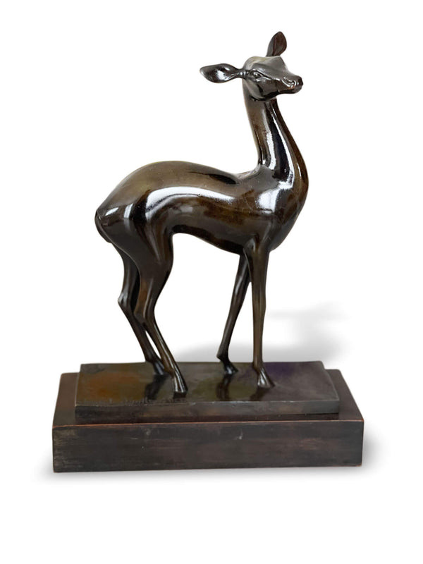 Jean Louis VUILLEUMIER - La Biche Attentive - Bronze animalier période Art Deco - circa 1930