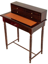 Petit bureau bonheur du jour d'époque Art Déco en palissandre et cuir