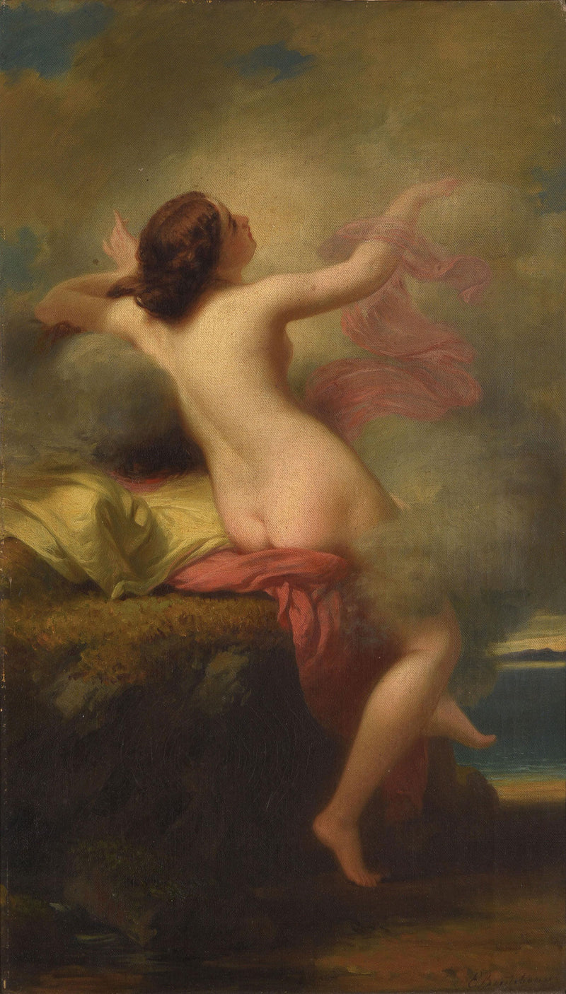 Tableau de Charles Boutibonne - Huile sur toile représentant une baigneuse - XIXè