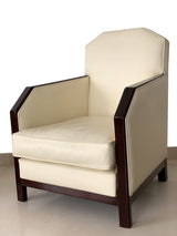 Paire de fauteuils ART DECO cuir crème et palissandre - vers 1930 - Antiquaire - Galerie florentine - fauteuil droit