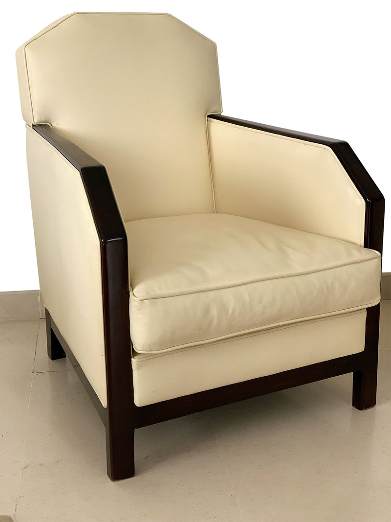 Paire de fauteuils ART DECO cuir crème et palissandre - vers 1930 - Antiquaire - Galerie florentine - fauteuil gauche