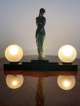 Ondine Lumineuse - Max Le Verrier - Fayral - Pierre Le Fagays - Lampe en bronze ART DECO à globe craquelé - Galerie florentine - antiquaire en ligne