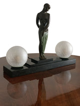 Ondine Lumineuse - Max Le Verrier - Fayral - Pierre Le Fagays - Lampe en bronze ART DECO à globe craquelé - Galerie florentine - antiquaire en ligne