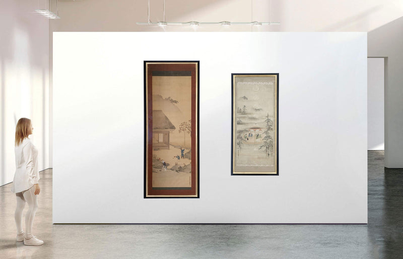 Grande peinture sur papier de riz - 135x64 cm - Asie XIXe siècle