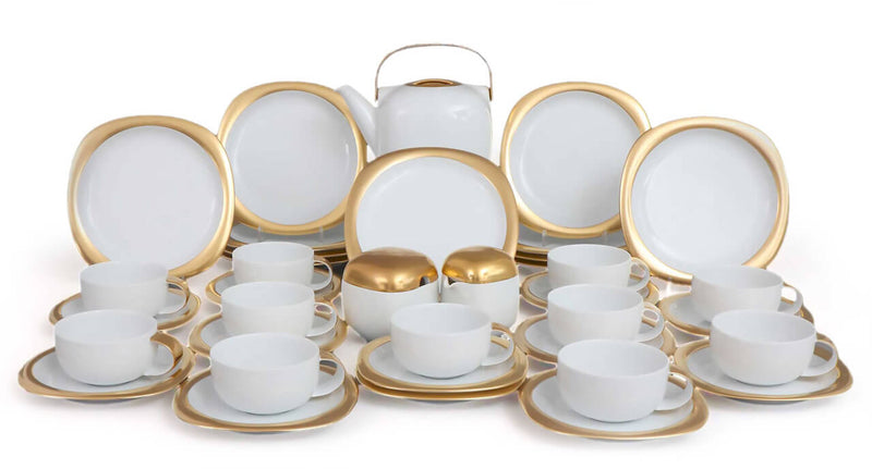 Rosenthal - Service petit-déjeuner porcelaine blanche et dorée par Timo Sarpaneva - modèle Suomi