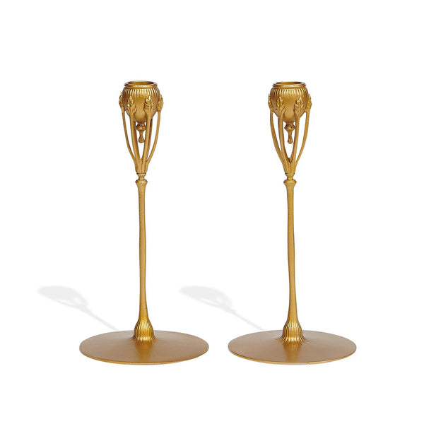 Tiffany Studios - Paire de chandeliers en bronze doré signé Tiffany Studios New York 1210