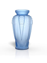 Vase ART DECO bleu en verre pressé moulé - signé Espaivet - circa 1930