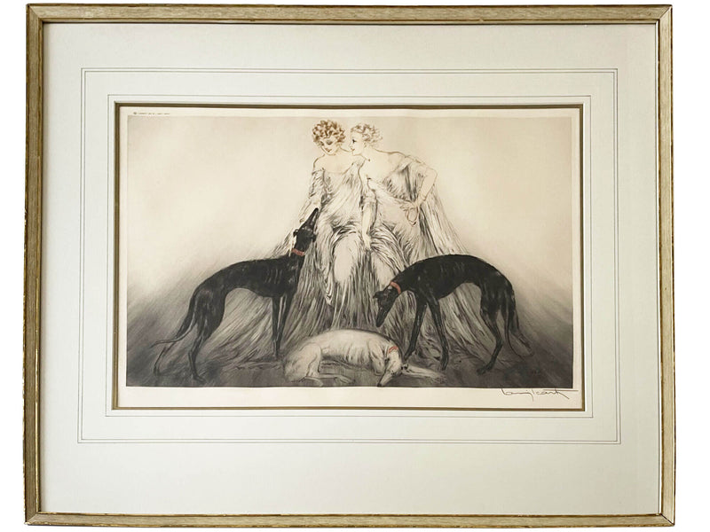 Louis ICART - Coursing III - 1930 - Dame aux levriers - Lithographie