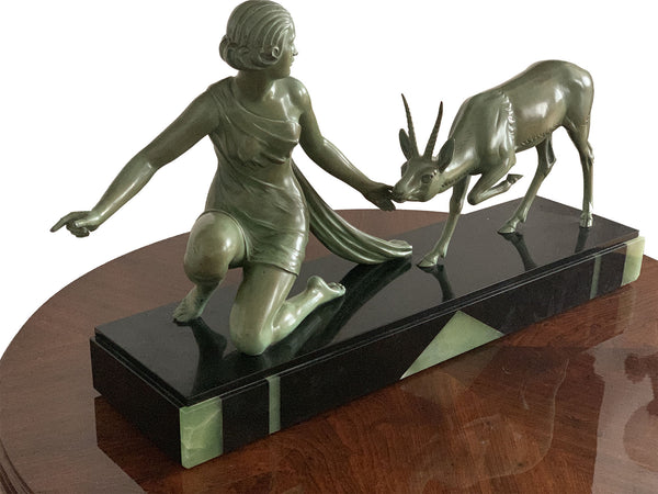 Alexandre Ouline - statue ART DECO à patine verte 